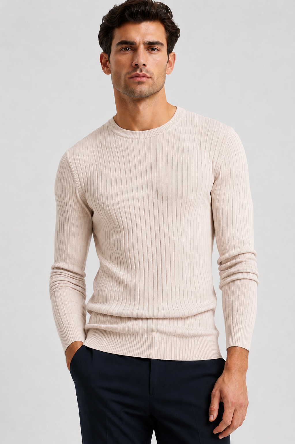 Men’s Classic Ribbed Crewneck Knit Sweater