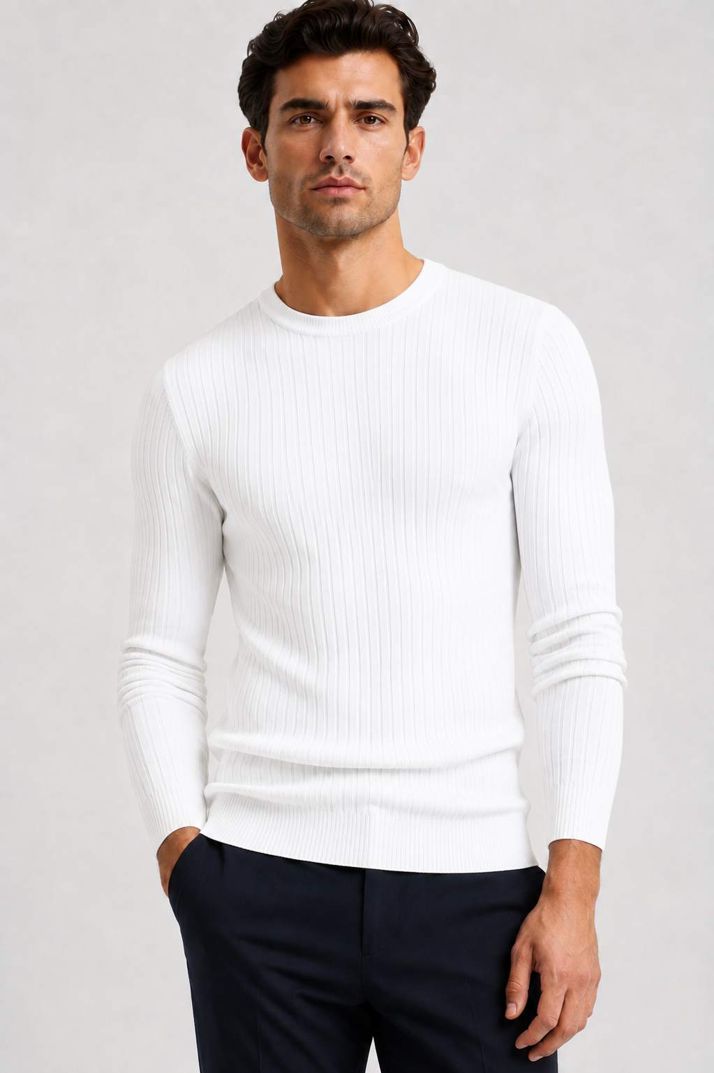 Men’s Classic Ribbed Crewneck Knit Sweater
