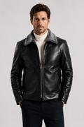 Men’s Premium Leather Jacket with Shearling Collar