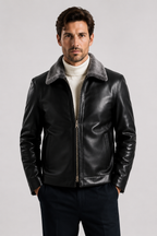 Men’s Premium Leather Jacket with Shearling Collar
