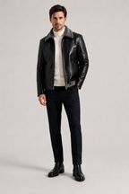 Men’s Premium Leather Jacket with Shearling Collar