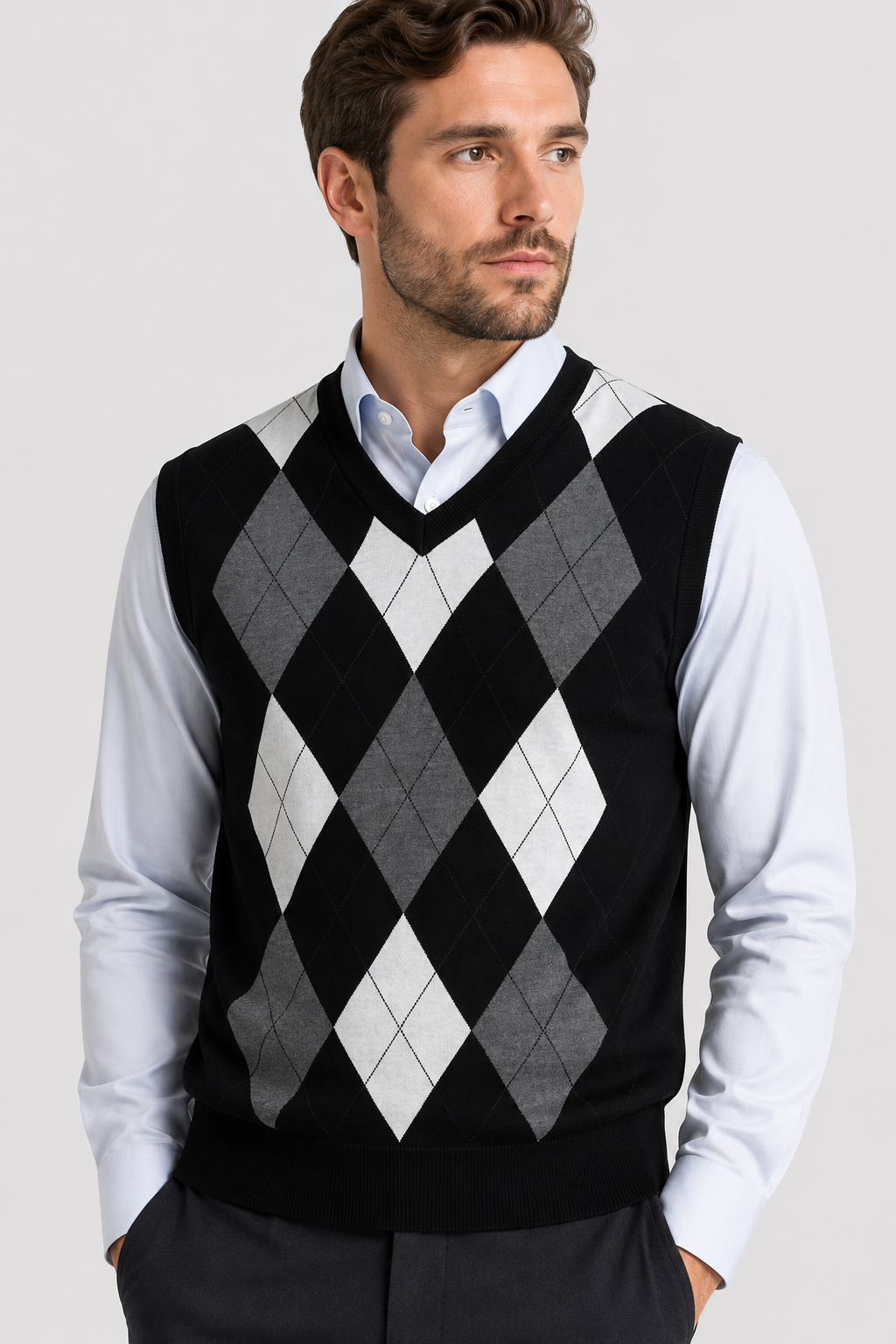 Men’s Classic Argyle Knit V-Neck Sweater Vest
