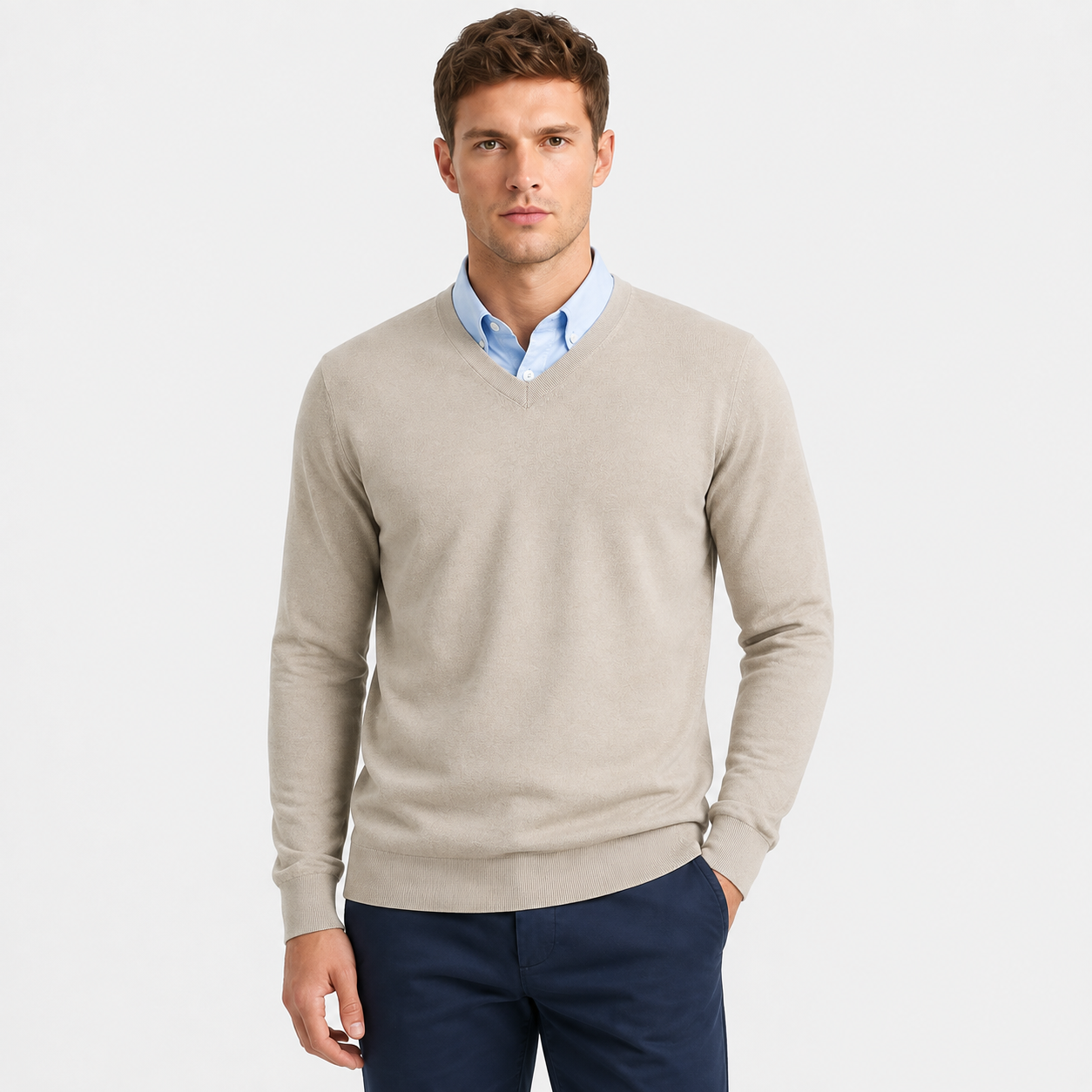 Men’s Classic V-Neck Lightweight Knit Sweater