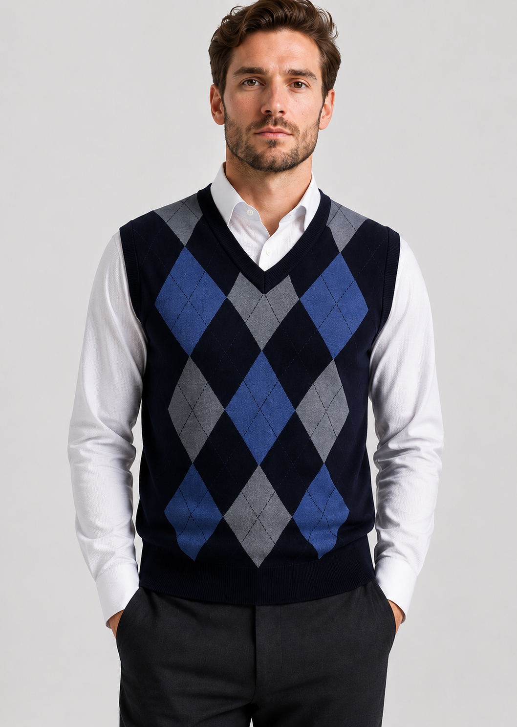 Men’s Classic Argyle Knit V-Neck Sweater Vest