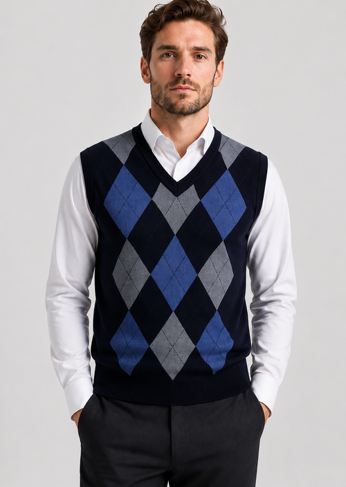 Men’s Classic Argyle Knit V-Neck Sweater Vest