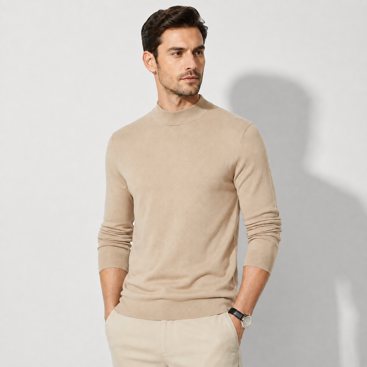 Men’s Half-Turtleneck Cashmere Knit Sweater