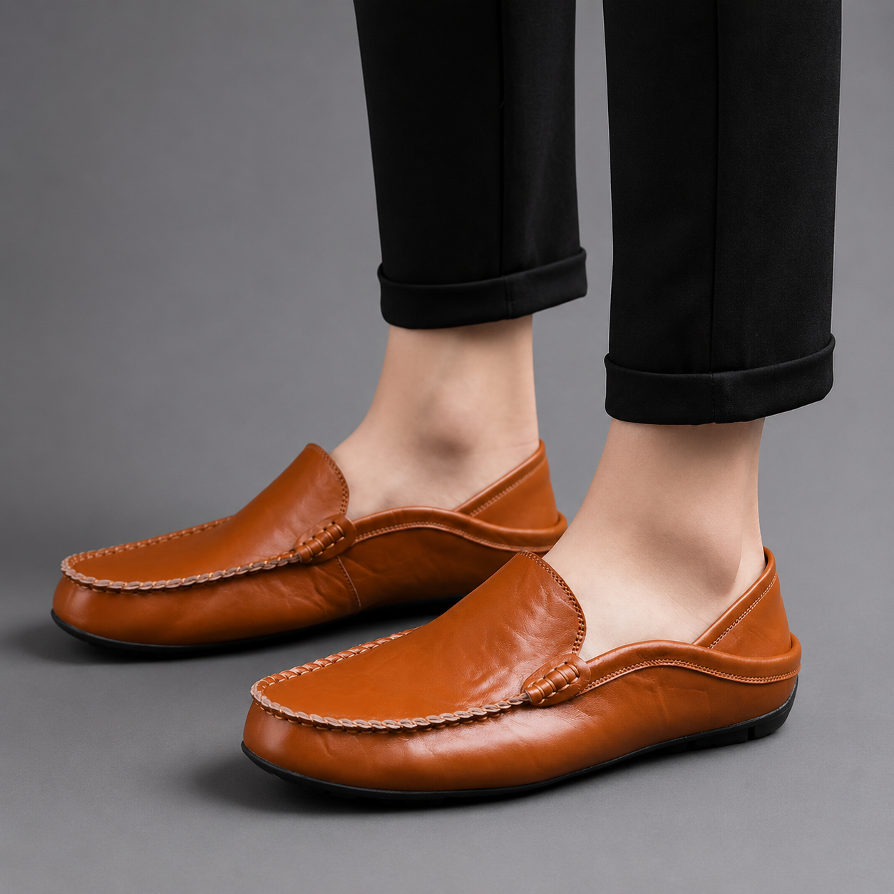 Men's Genuine Leather Driving Loafers – Classic Slip-On Moccasins