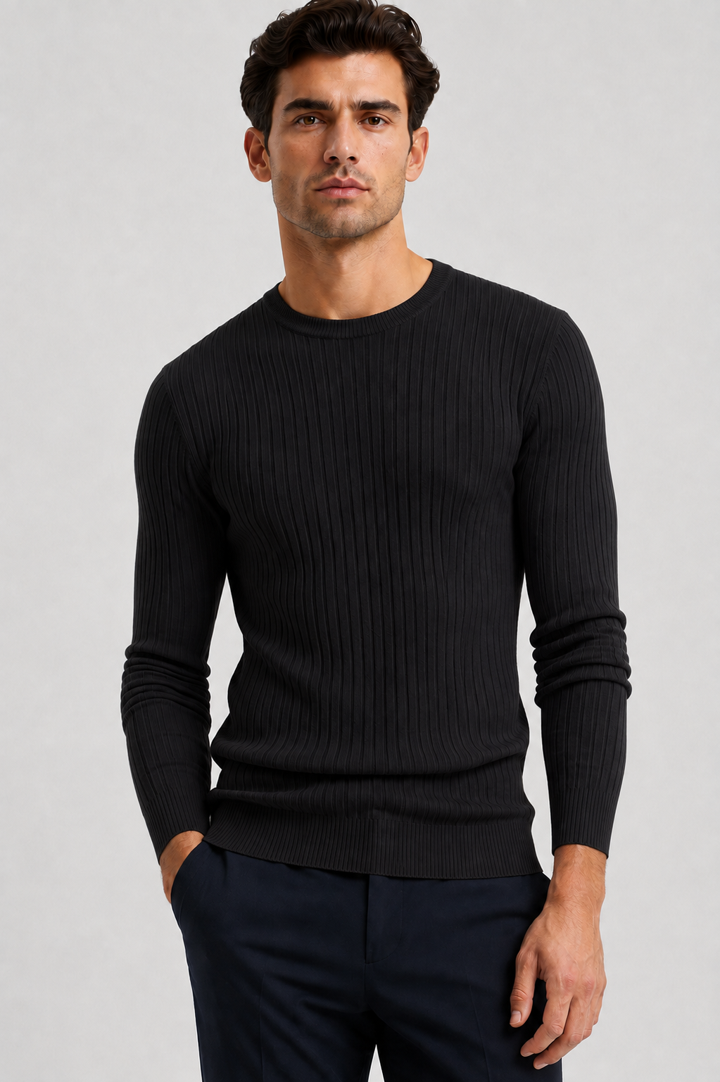 Men’s Classic Ribbed Crewneck Knit Sweater