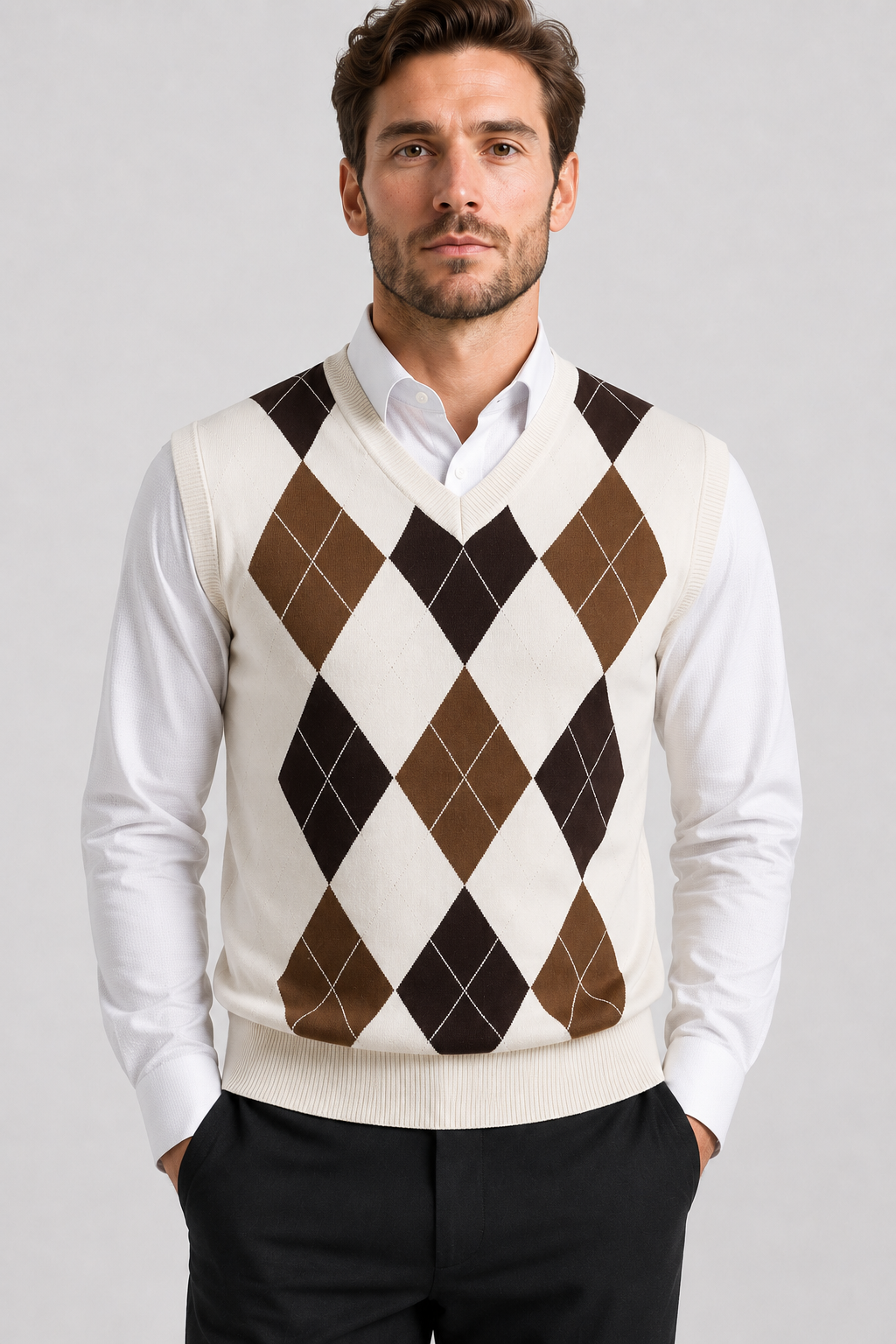 Men’s Classic Argyle Knit V-Neck Sweater Vest