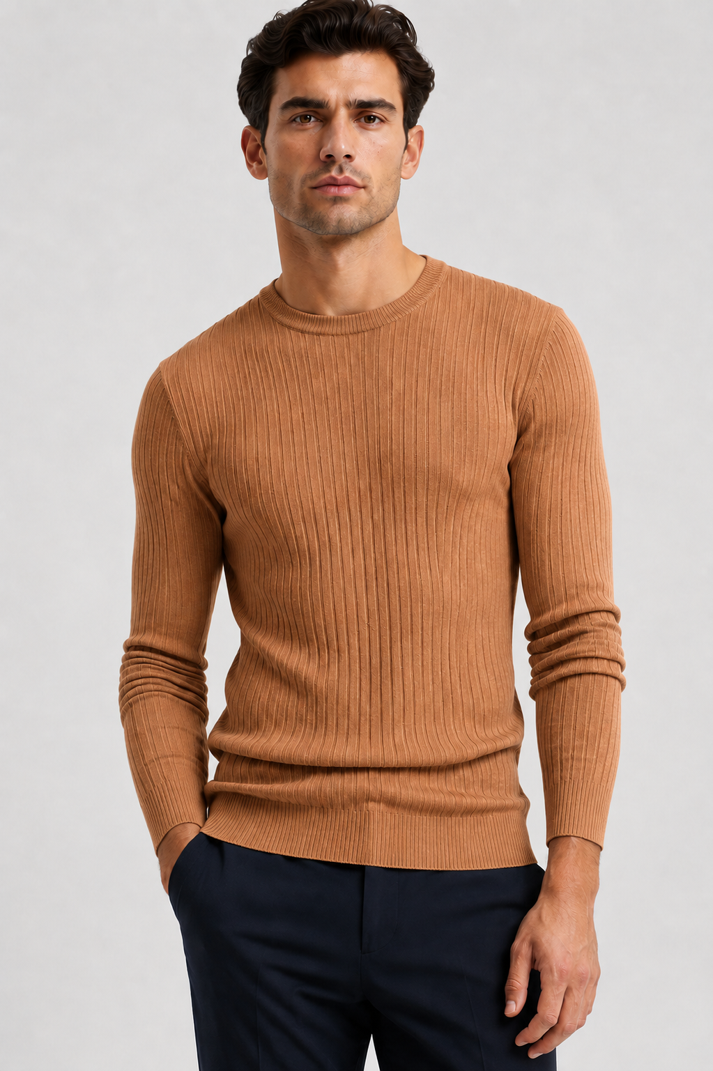 Men’s Classic Ribbed Crewneck Knit Sweater