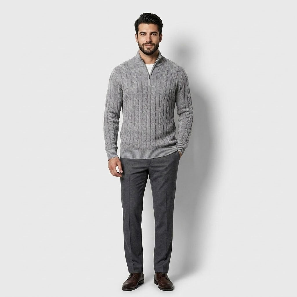 Men’s Cotton Half-Zip High-Collar Sweater