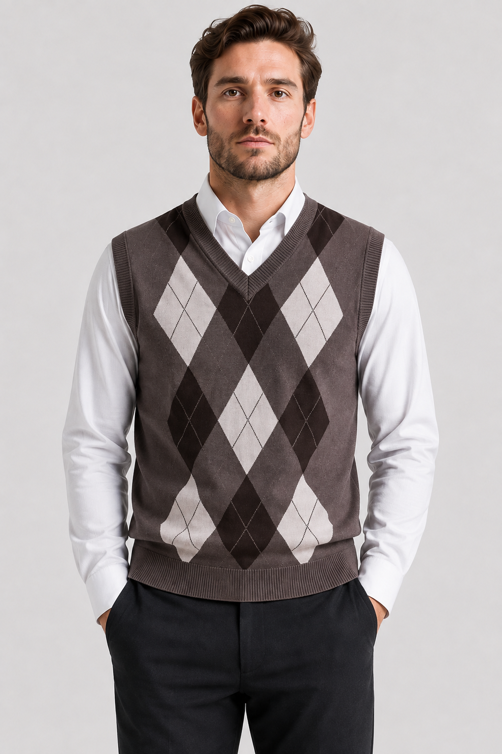 Men’s Classic Argyle Knit V-Neck Sweater Vest