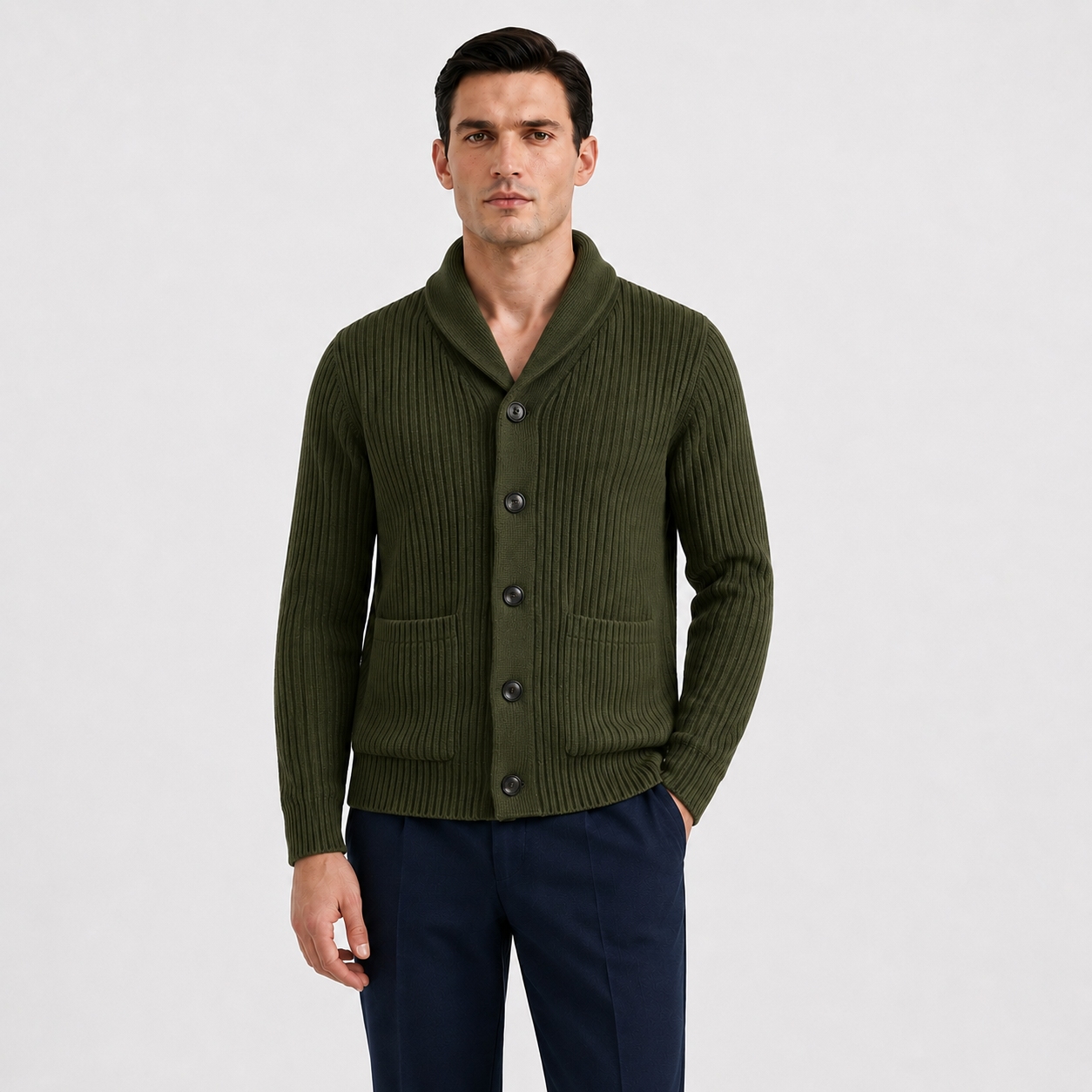 Men’s Chunky Knit Shawl Collar Cardigan