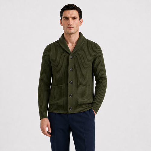 Men’s Chunky Knit Shawl Collar Cardigan