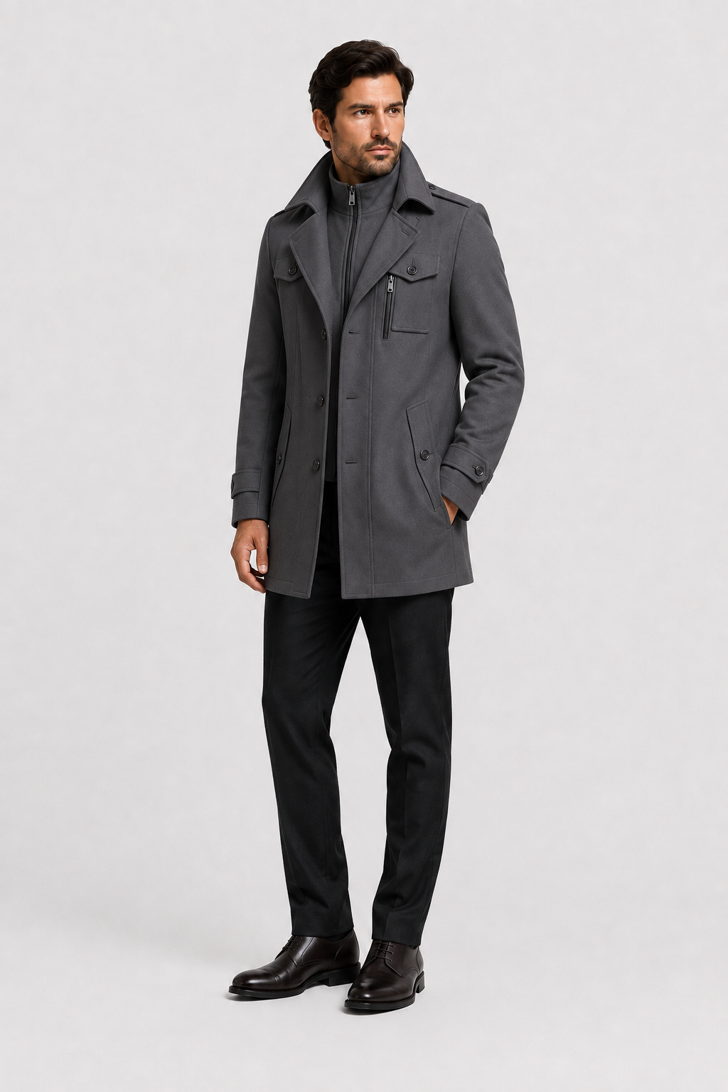Men’s Classic Wool Blend Double-Collar Winter Coat