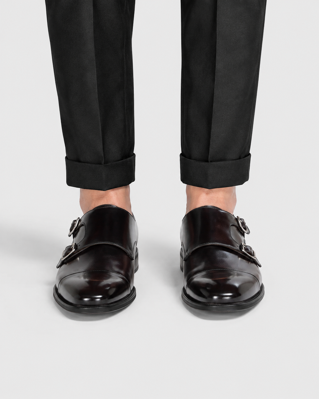 Men's Genuine Leather Double Monk Strap Dress Shoes – Classic Cap Toe Formal Loafers