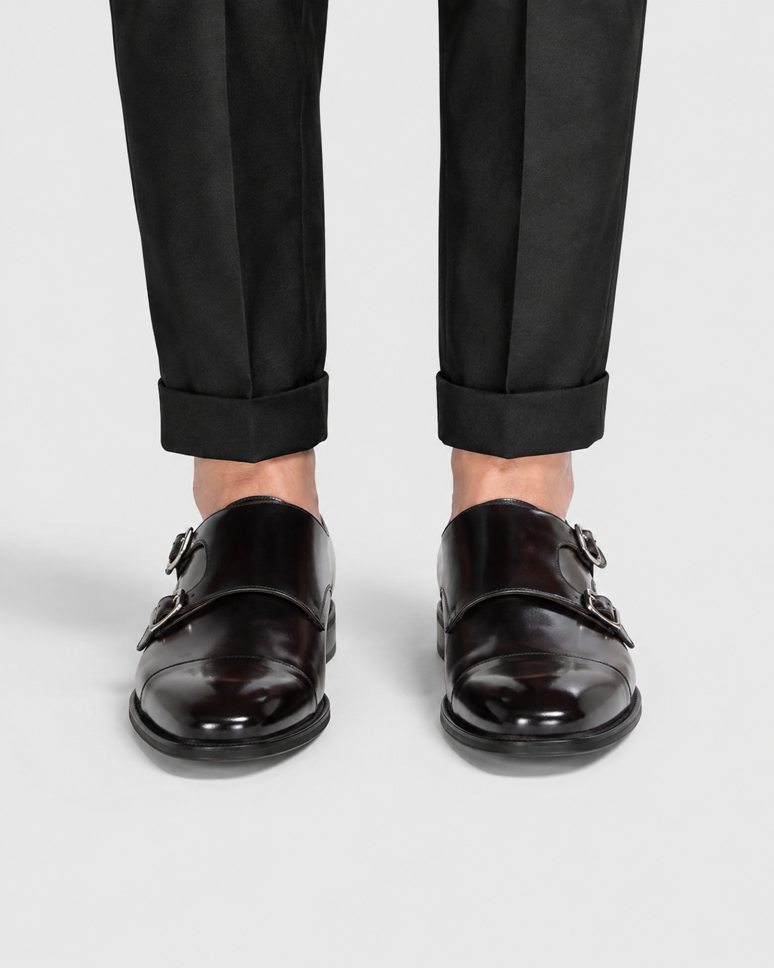 Men's Genuine Leather Double Monk Strap Dress Shoes – Classic Cap Toe Formal Loafers