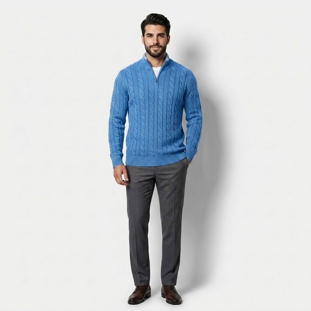 Men’s Cotton Half-Zip High-Collar Sweater