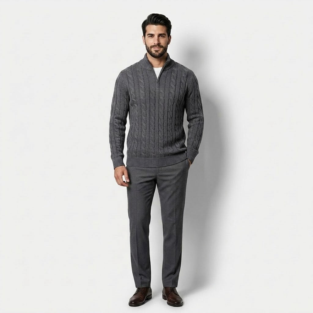 Men’s Cotton Half-Zip High-Collar Sweater