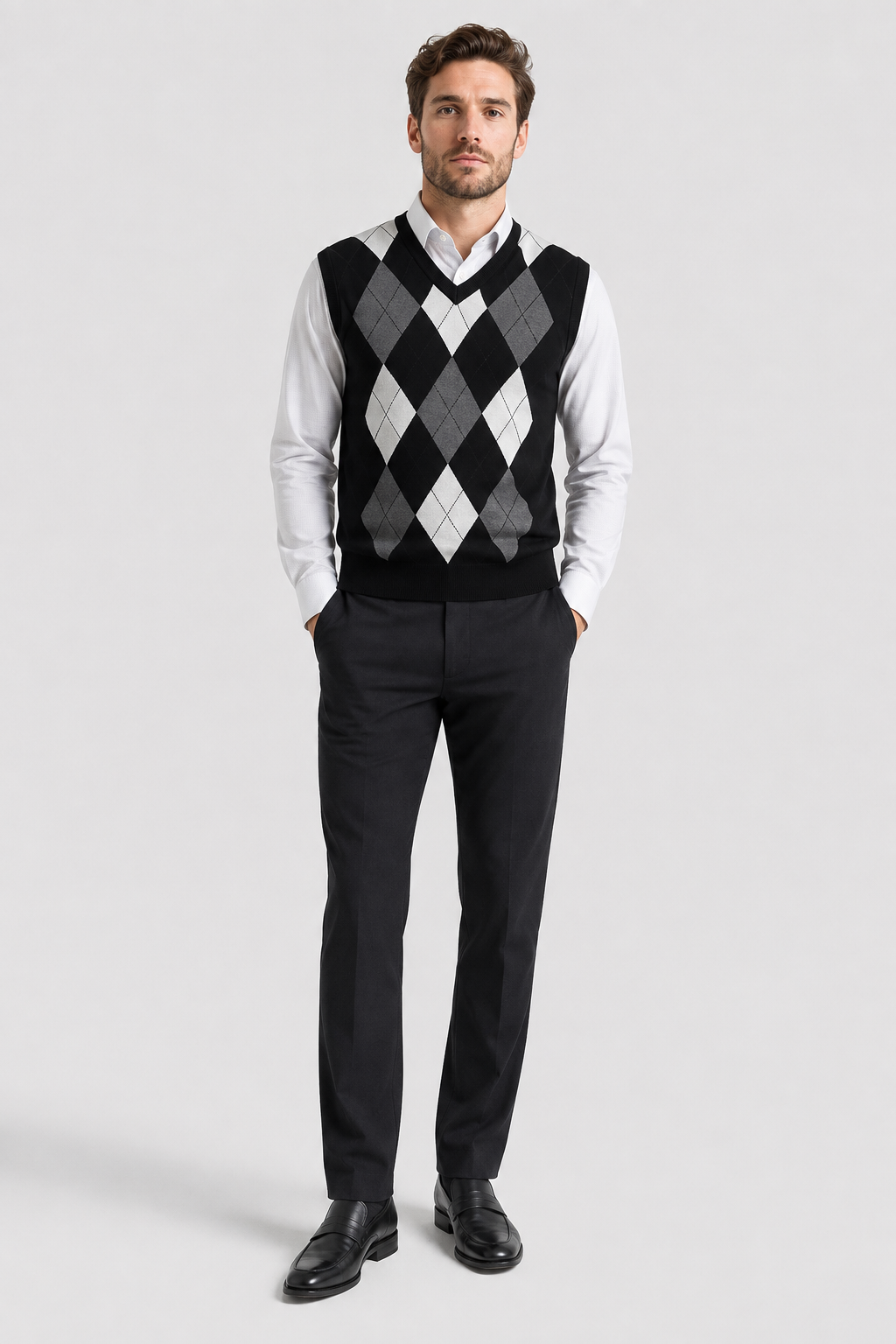 Men’s Classic Argyle Knit V-Neck Sweater Vest