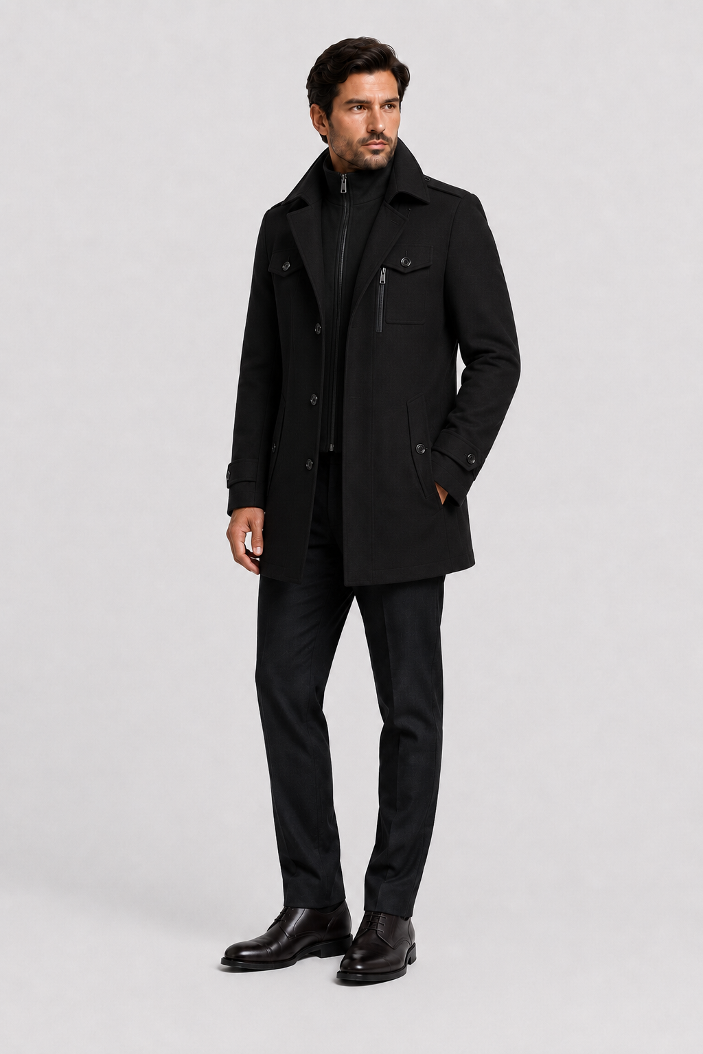Men’s Classic Wool Blend Double-Collar Winter Coat