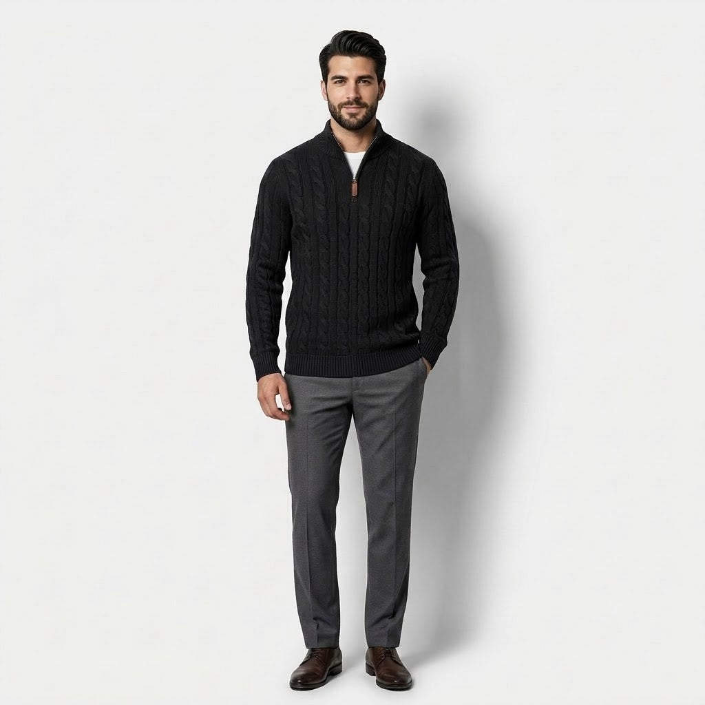 Men’s Cotton Half-Zip High-Collar Sweater