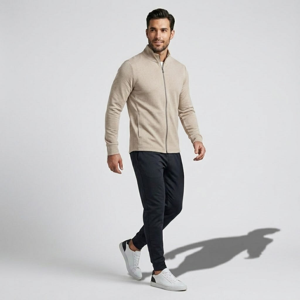 Men’s Merino Wool Mock-Neck Zip Cardigan
