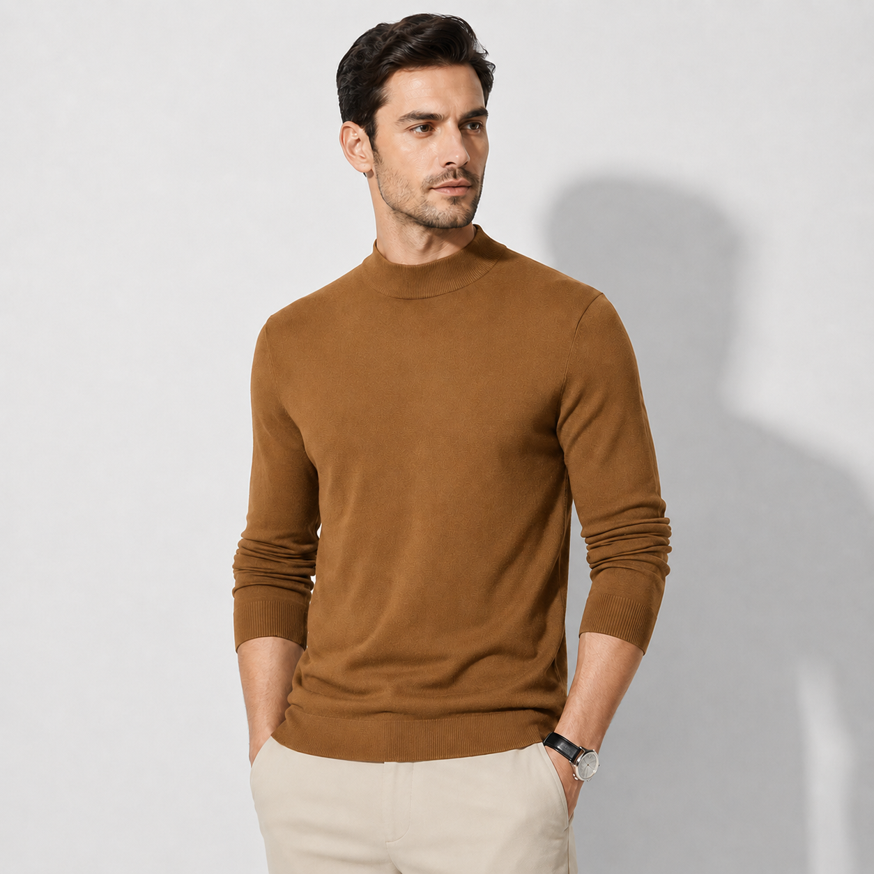 Men’s Half-Turtleneck Cashmere Knit Sweater