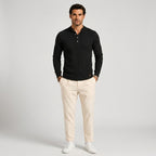 Men’s Ribbed Long-Sleeve Button Polo Shirt