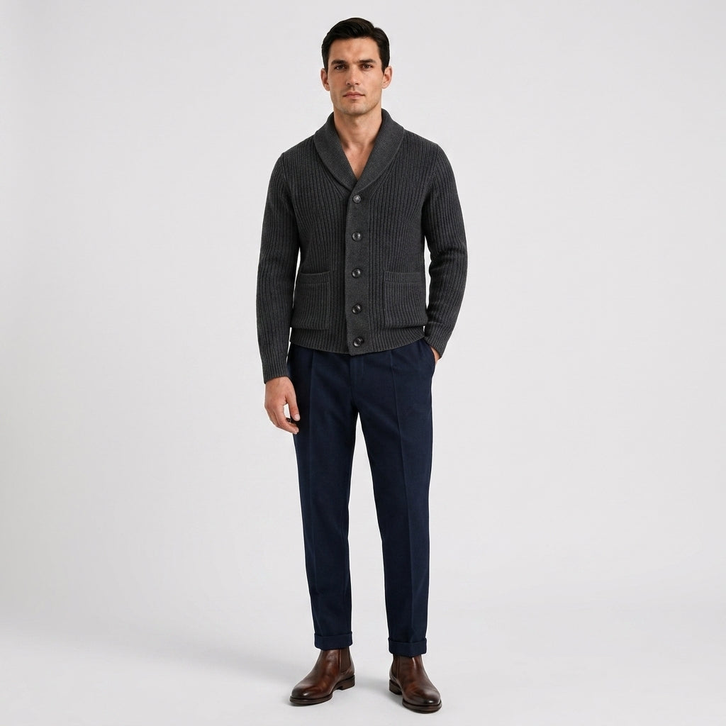 Men’s Chunky Knit Shawl Collar Cardigan