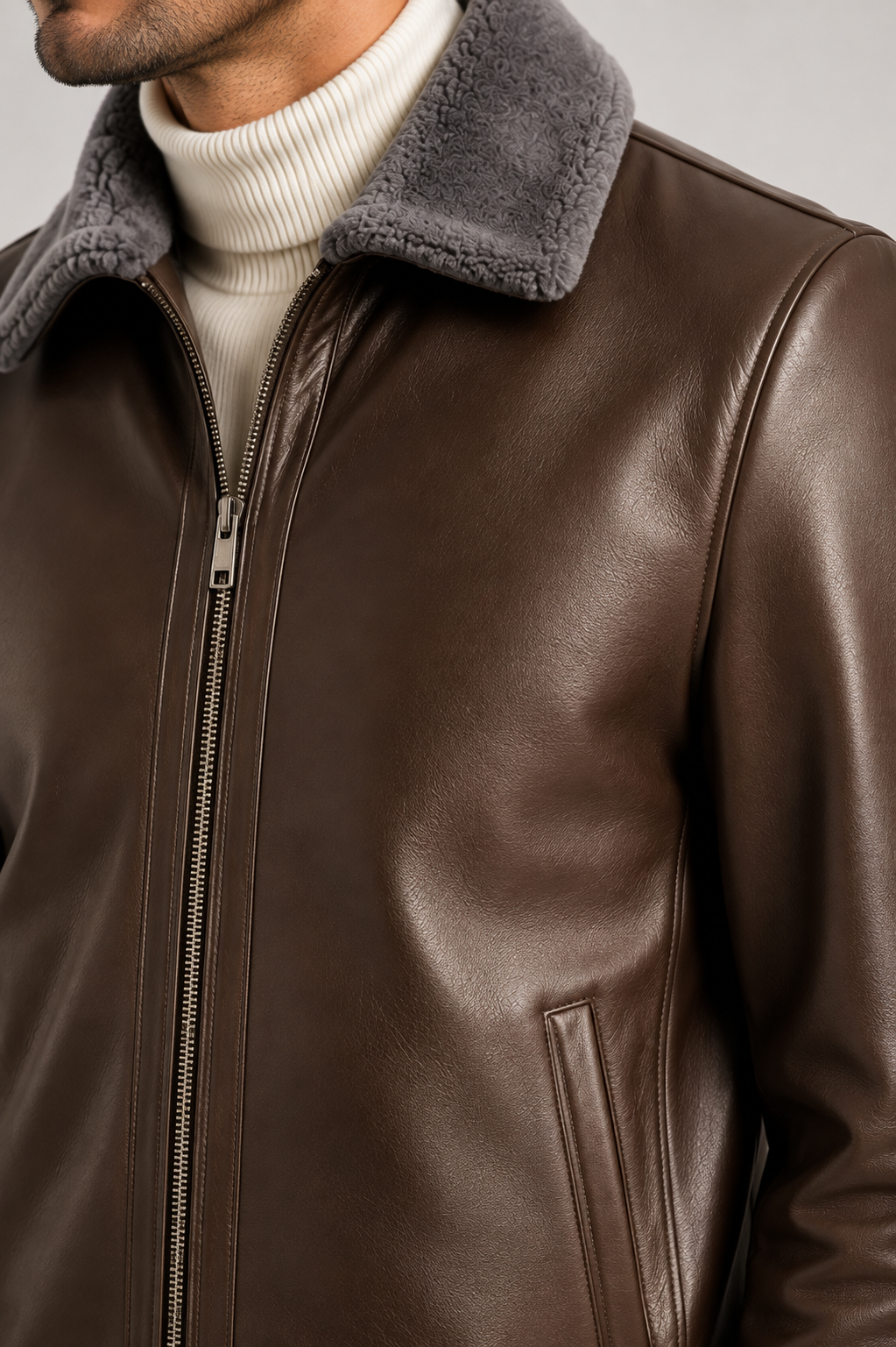 Men’s Premium Leather Jacket with Shearling Collar