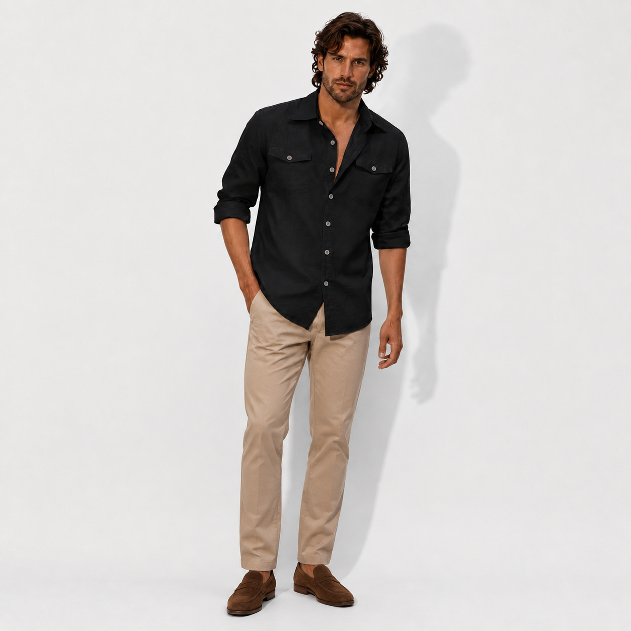 Men’s Relaxed Linen Double-Pocket Shirt