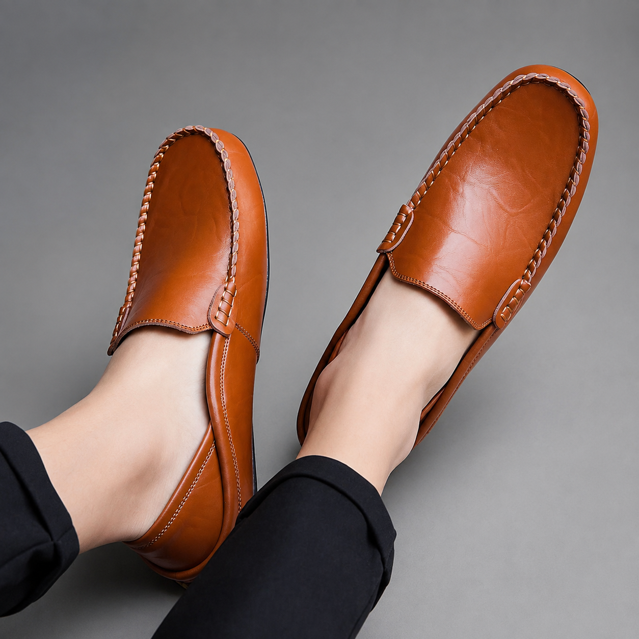 Men's Genuine Leather Driving Loafers – Classic Slip-On Moccasins