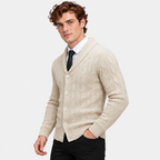 Men's Cable Knit Cardigan Acrylic Sweater Lapel Collar Coat