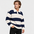 Men's Striped Polo Sweater Knit Pullover Loose Fit Winter Top