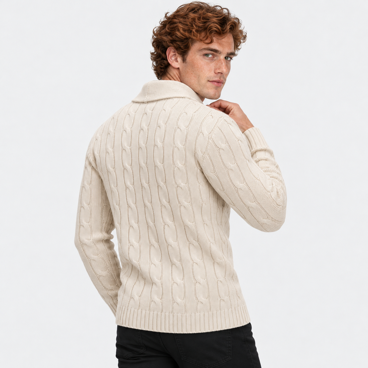 Men's Cable Knit Cardigan Acrylic Sweater Lapel Collar Coat
