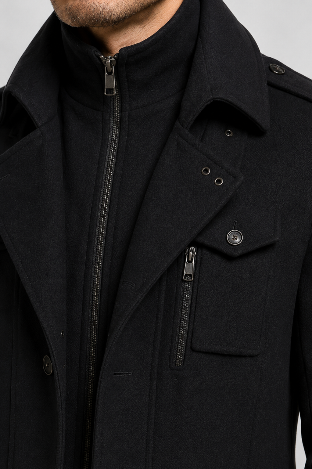 Men’s Classic Wool Blend Double-Collar Winter Coat