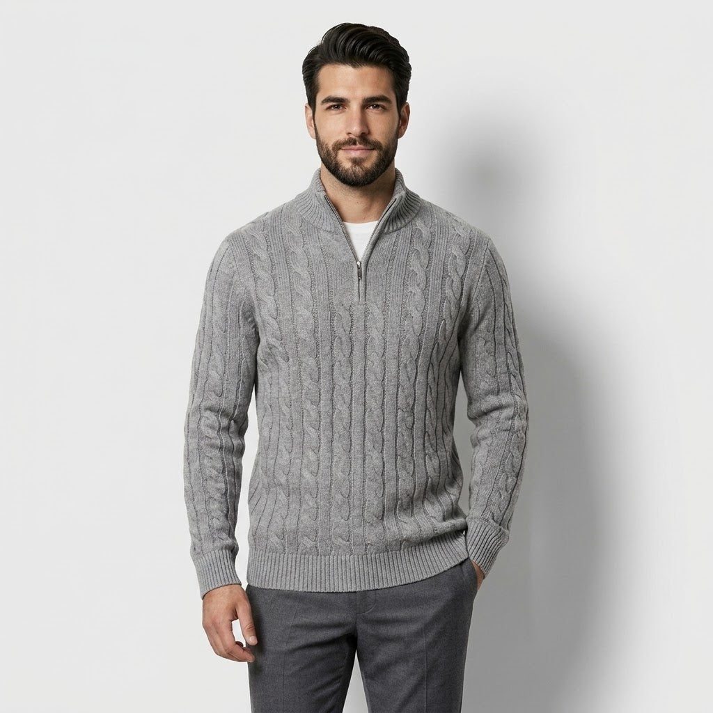 Men’s Cotton Half-Zip High-Collar Sweater