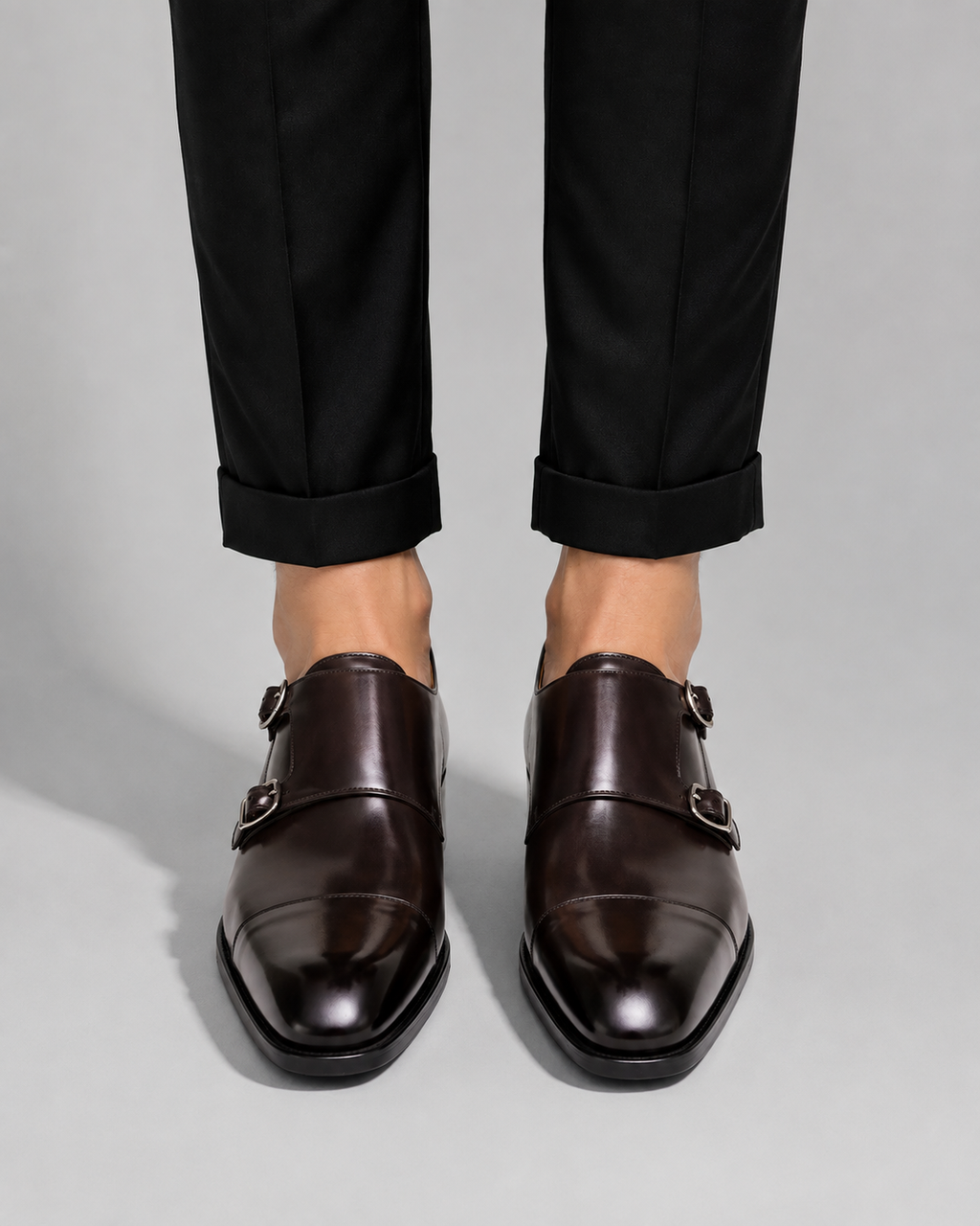 Men's Genuine Leather Double Monk Strap Dress Shoes – Classic Cap Toe Formal Loafers