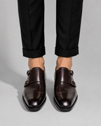 Men's Genuine Leather Double Monk Strap Dress Shoes – Classic Cap Toe Formal Loafers