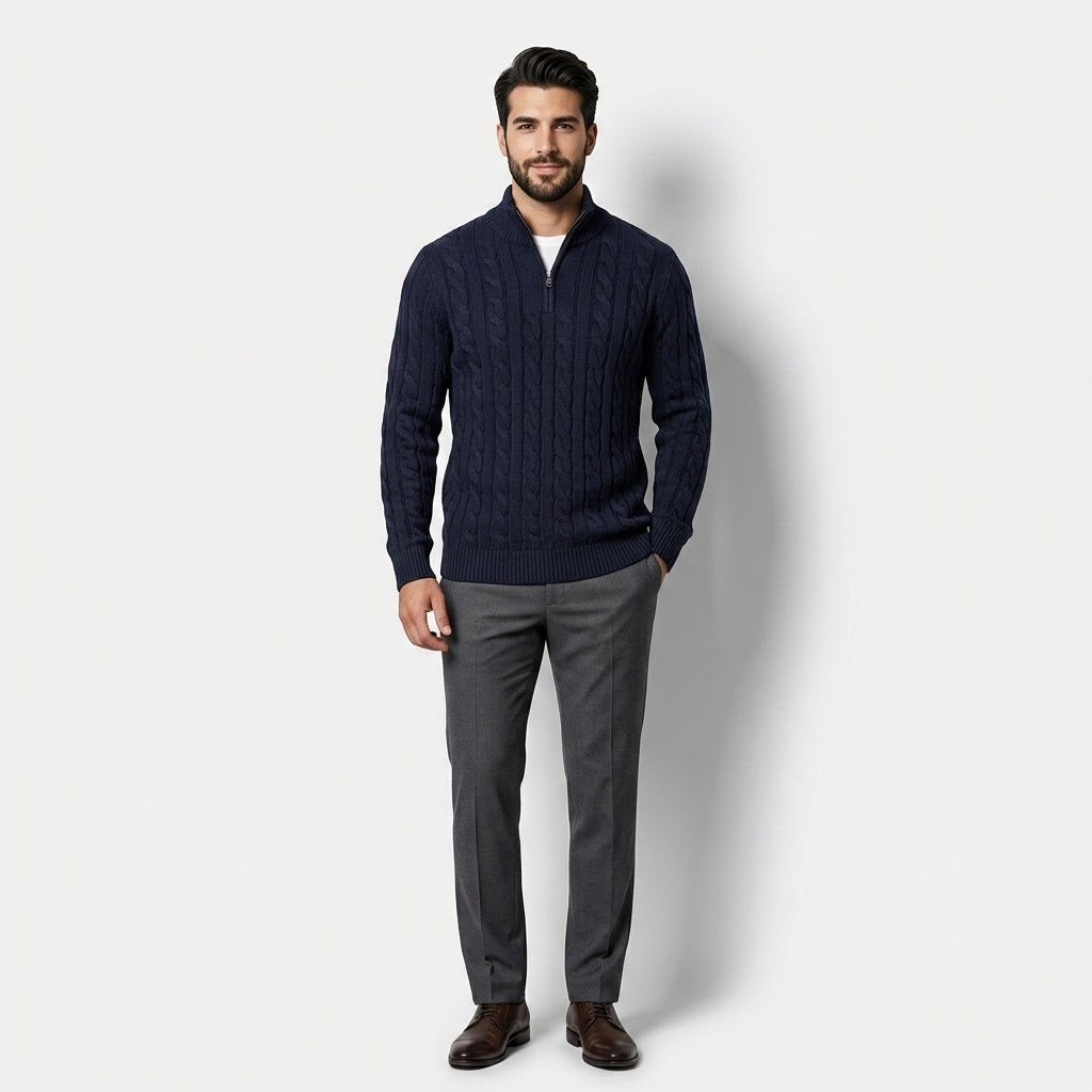 Men’s Cotton Half-Zip High-Collar Sweater