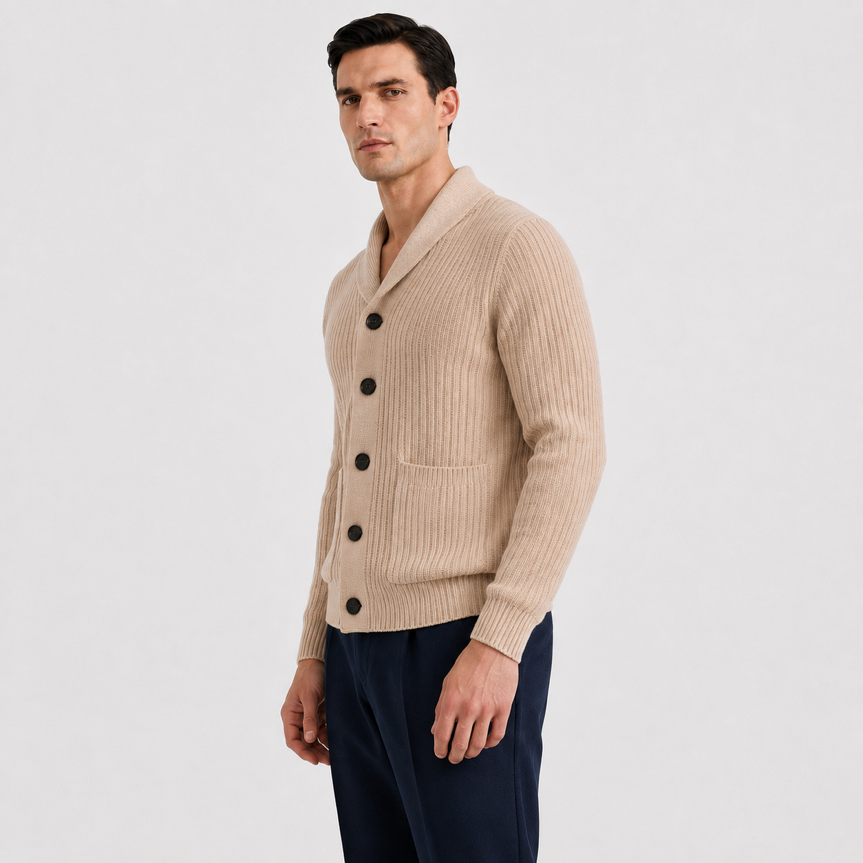 Men’s Chunky Knit Shawl Collar Cardigan