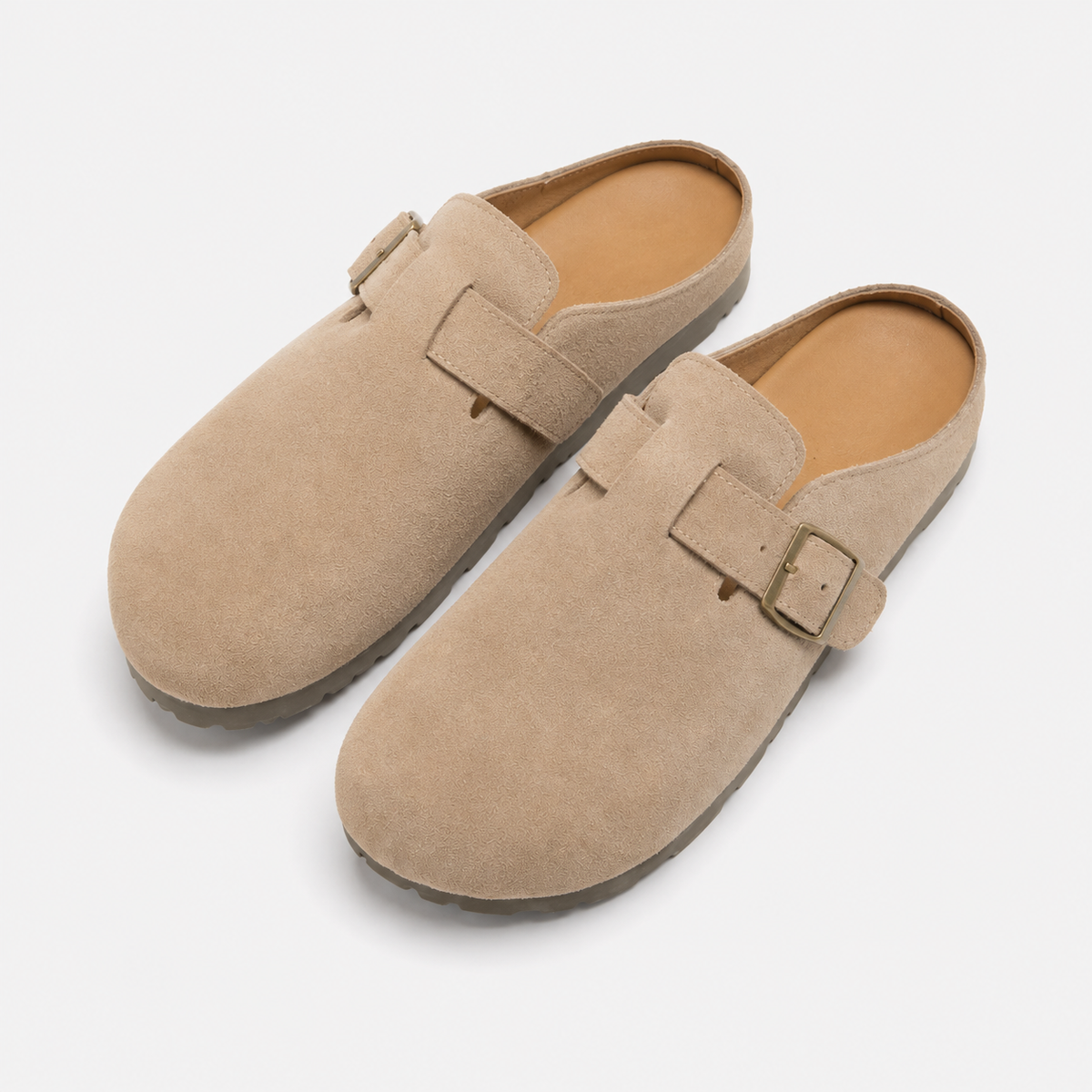 Unisex Faux Suede Mules - Buckle Flat Slip-On Shoes