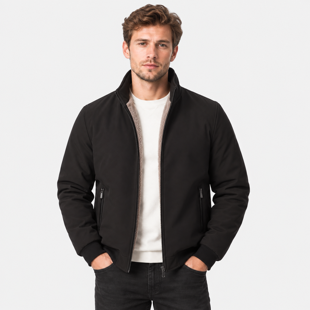 Men's Fleece Jacket Thick Polyester Stand Collar Winter Coat