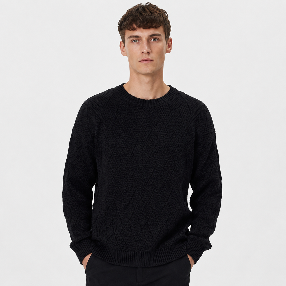 Men's Crew Neck Sweater - Geometric Long Sleeve Pullover