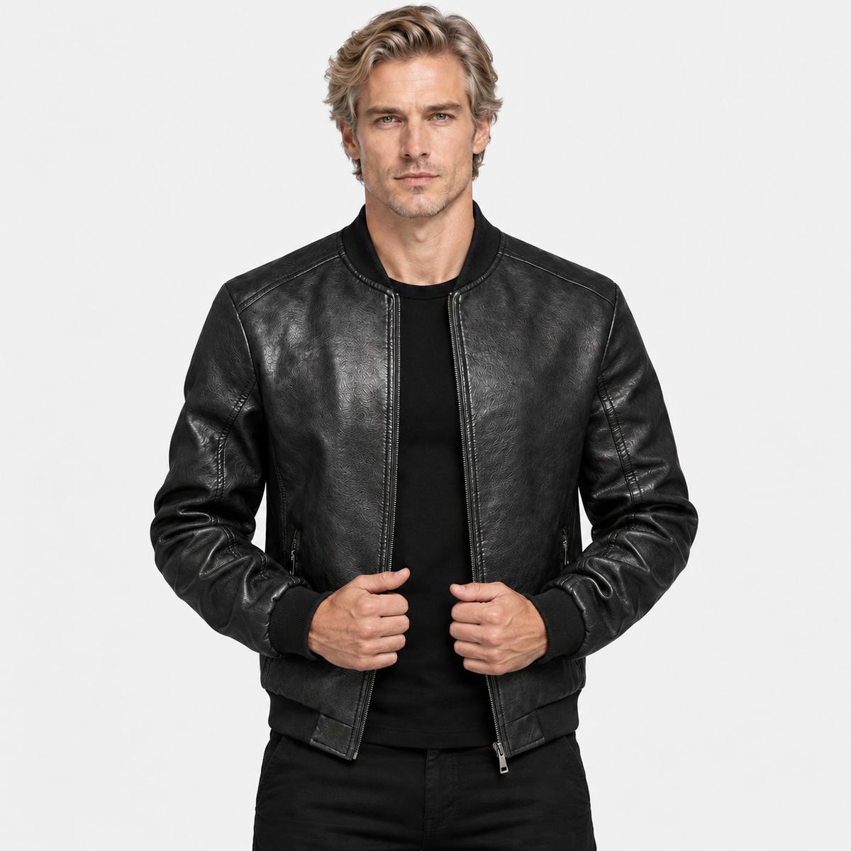 Men's PU Motorcycle Jacket Windproof Biker Style Workwear Coat