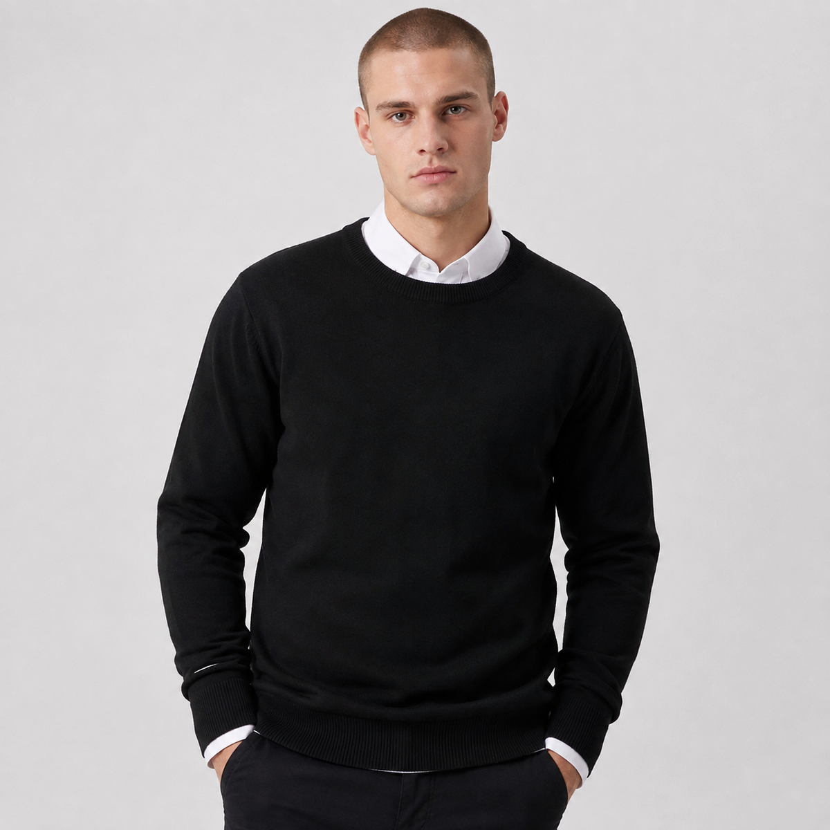 Men's Cashmere Blend Sweater - Crew Neck Long Sleeve