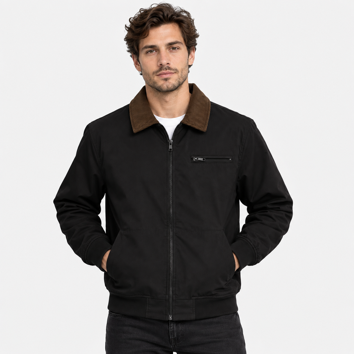 Men’s Vintage Workwear Jacket Lapel Collar Retro Flight Coat
