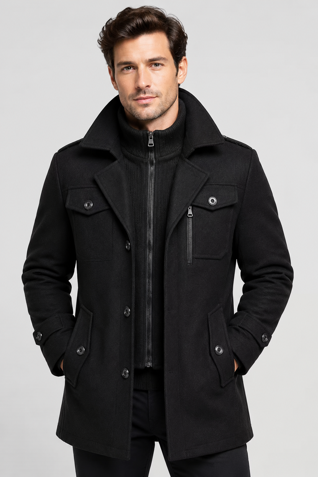 Men’s Business Coat Slim Fit Wool Blend Casual Jacket
