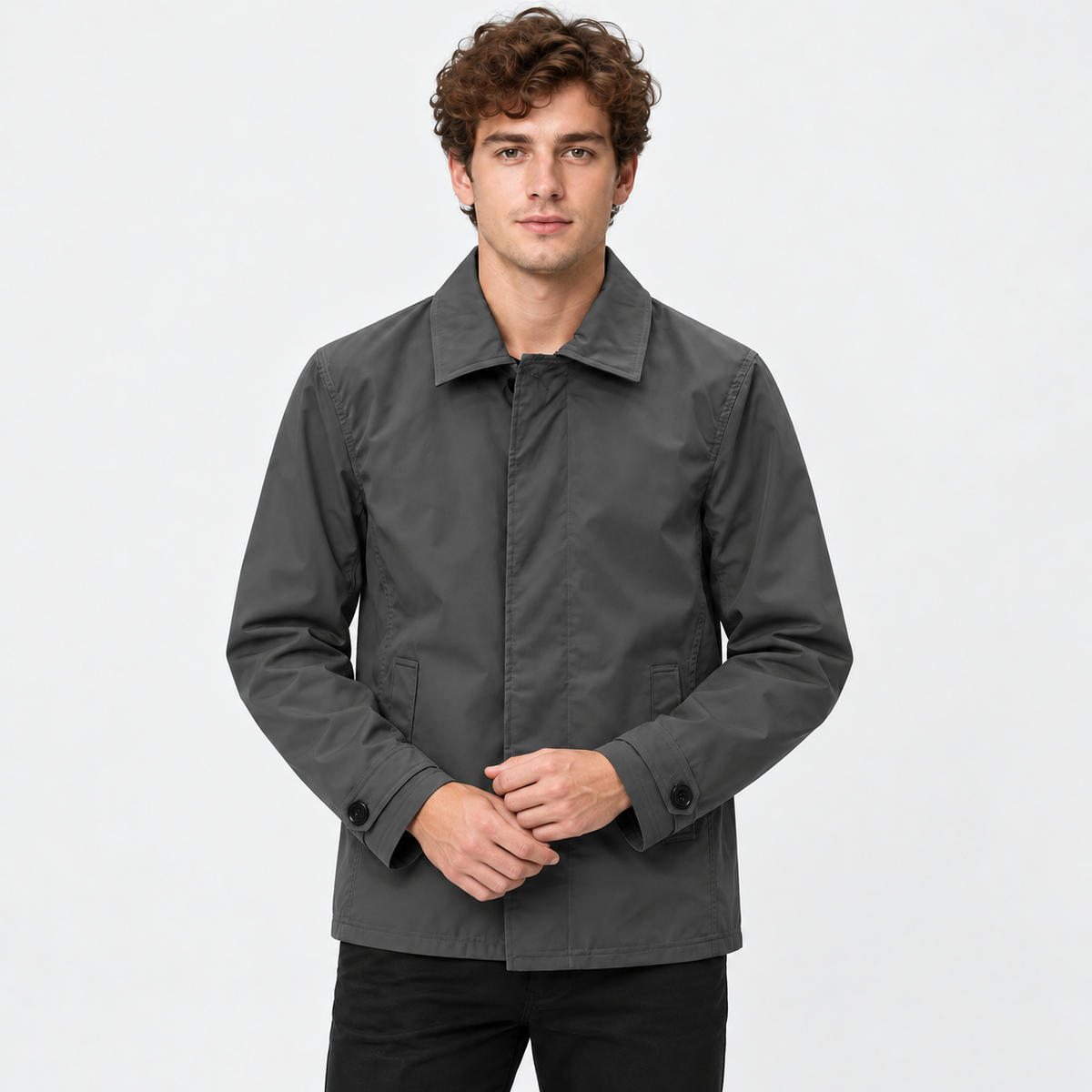 Men's Lapel Trench Coat Lightweight Spring Fall Casual Outerwear